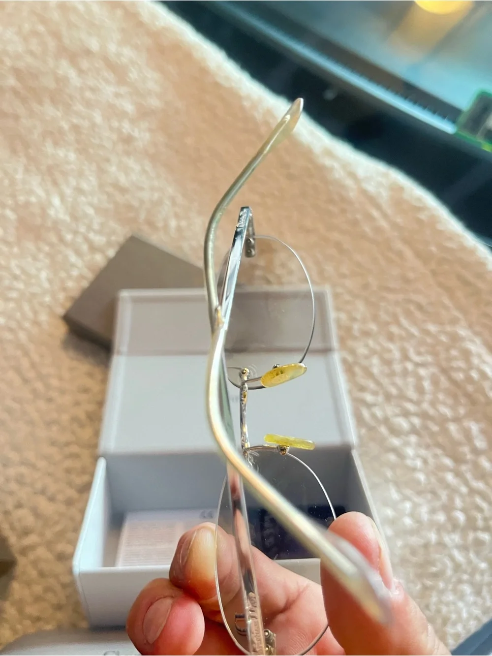 Dior Rimless Sunglasses with Silver Frame and Yellow Nose Pads